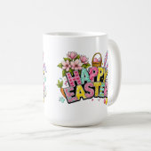 Playful Easter Artwork With Bunny Ears and Florals コーヒーマグカップ (正面右)