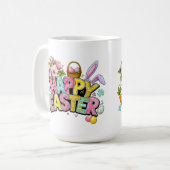 Playful Easter Artwork With Bunny Ears and Florals コーヒーマグカップ (正面左)