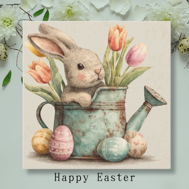 Playful Easter Bunny in Vintage Watering Can Art (クリエイターアップロード済み)