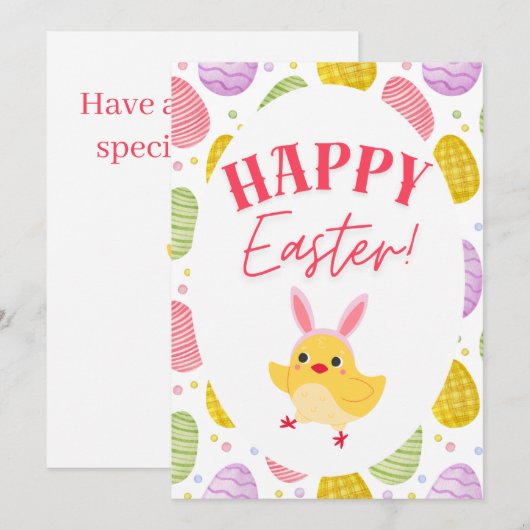 Playful Easter Chick & Colorful Eggs シーズンカード (正面/裏面)