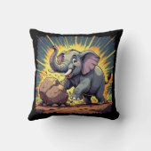 Playful Elephant Pushing a Rock – Fun Cartoon Anim クッション (裏面)