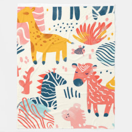 Playful fantasy animals on white フリースブランケット