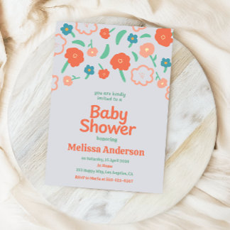 Playful Floral Baby Shower Invitation  招待状