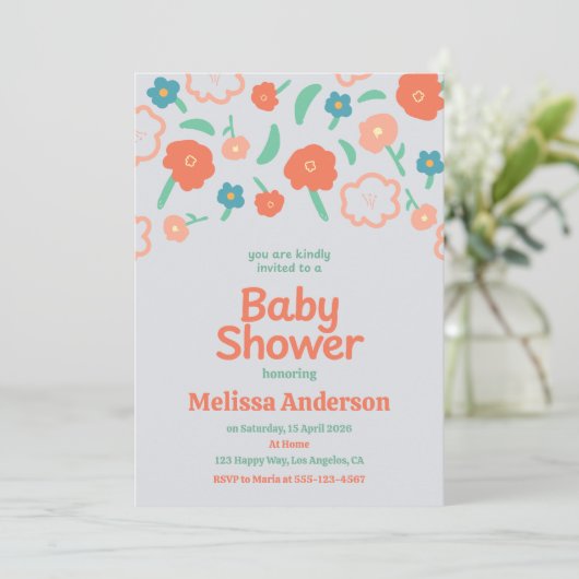 Playful Floral Baby Shower Invitation 招待状 (スタンド正面)