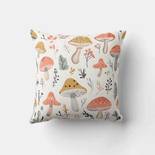 Playful Forest Mushroom and Leaf Pattern Pillow クッション (裏面)