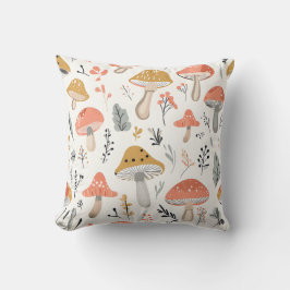 Playful Forest Mushroom and Leaf Pattern Pillow クッション