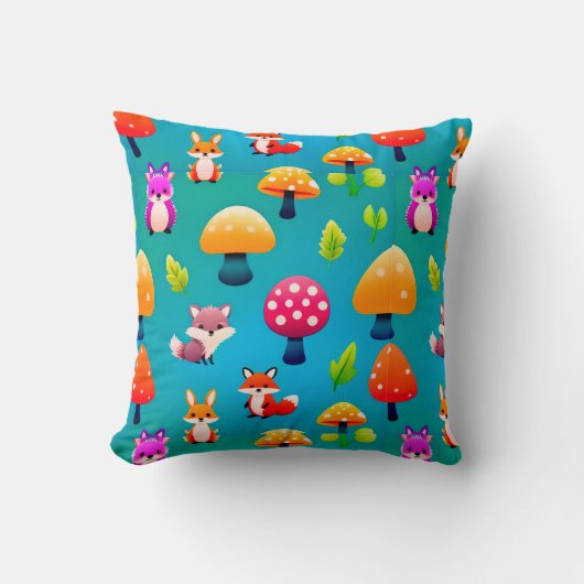 Playful Forest Scene With Cute Animals クッション (正面)
