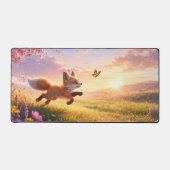 Playful Fox Cubs in Spring Blossom Meadow デスクマット (正面)