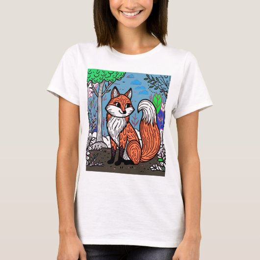"Playful Fox in the Forest" Tシャツ (正面)