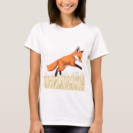 Playful Fox in the Meadow 🦊 Tシャツ (正面)