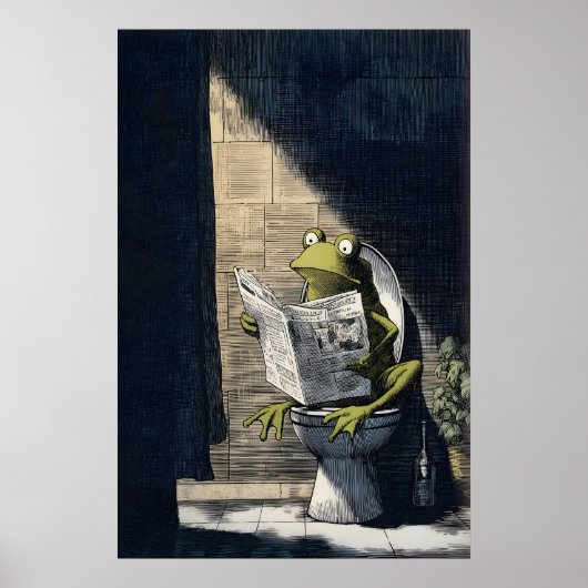Playful Frog Art Print - Humorous Bathroom Wall ポスター (正面)