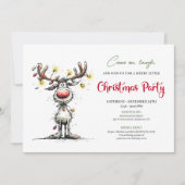 Playful funny reindeer Christmas party invite 招待状 (正面)
