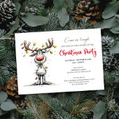 Playful funny reindeer Christmas party invite 招待状