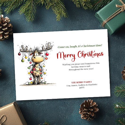 Playful Funny Reindeer Holiday Greeting Card シーズンカード