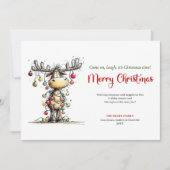 Playful Funny Reindeer Holiday Greeting Card シーズンカード (正面)