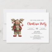 Playful Funny Reindeer watercolor holiday invite 招待状 (正面)