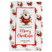 Playful funny Santa artistic red green gift bag ミディアムペーパーバッグ (裏面)