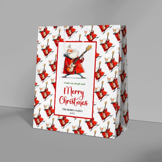 Playful funny Santa minimalist festive gift bag  ミディアムペーパーバッグ