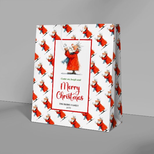 Playful funny Santa modern watercolor Christmas  ミディアムペーパーバッグ