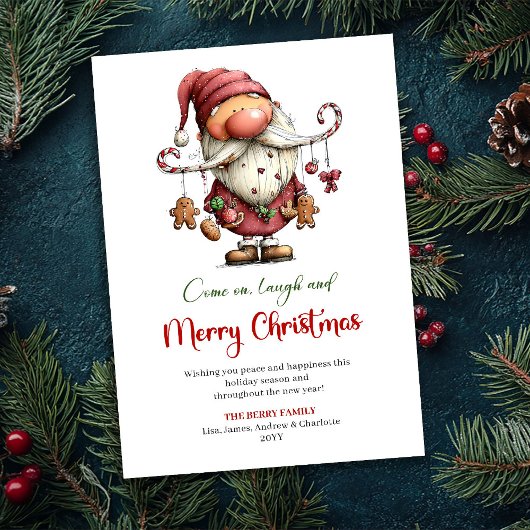 Playful Funny Santa Watercolor Red Green Greeting  シーズンカード