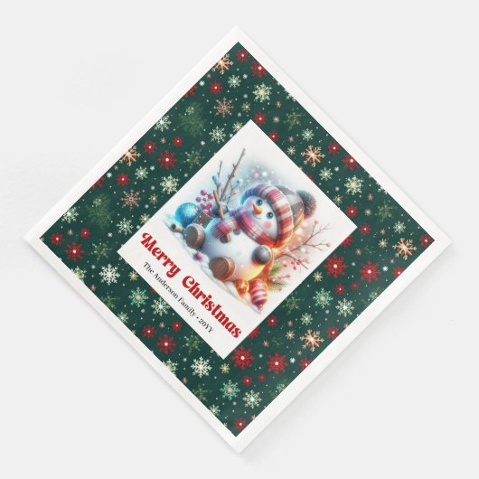 Playful funny snowman with snowflakes kids napkins (コーナー)