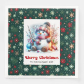 Playful funny snowman with snowflakes kids napkins (正面)