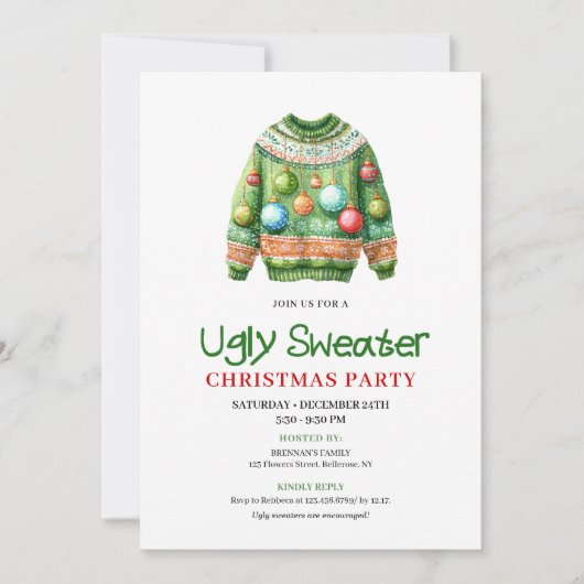 Playful Funny Ugly Sweater Holiday Invite 招待状 (正面)