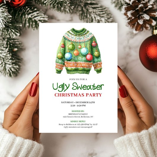 Playful Funny Ugly Sweater Holiday Invite 招待状