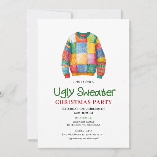 Playful funny ugly sweater party invitation 招待状 (正面)