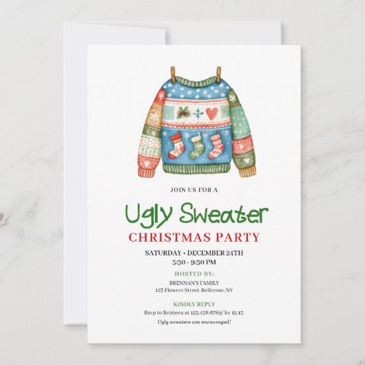 Playful Funny Ugly Sweater Xmas Invite 招待状 (正面)