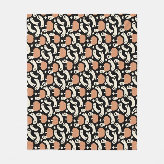 Playful Ghosts and Pumpkins on Black – Halloween R フリースブランケット (正面)