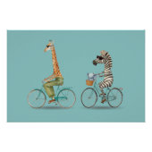Playful Giraffe and Zebra Cycling Poster ポスター (正面)