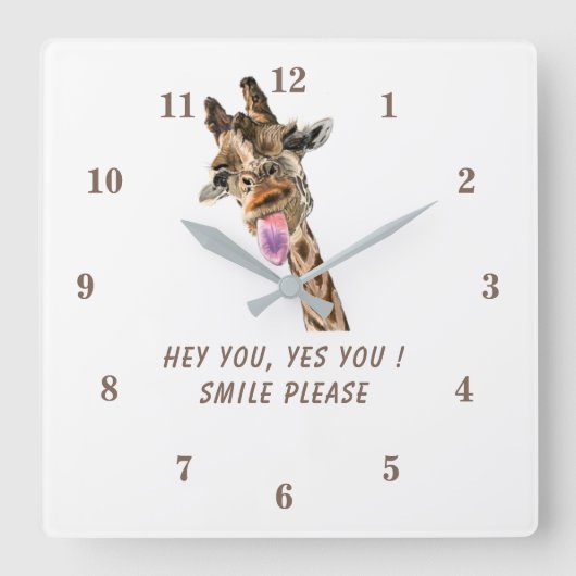 Playful Giraffe Tongue Out Wall Clock Custom Text スクエア壁時計 (正面)