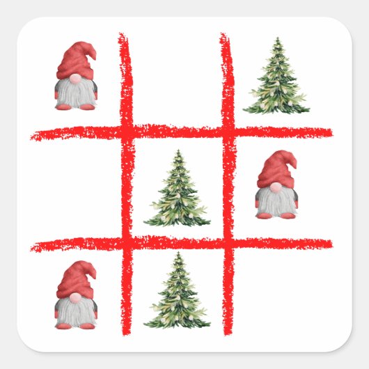 Playful Gnome Christmas Tic Tac Toe Card スクエアシール (正面)