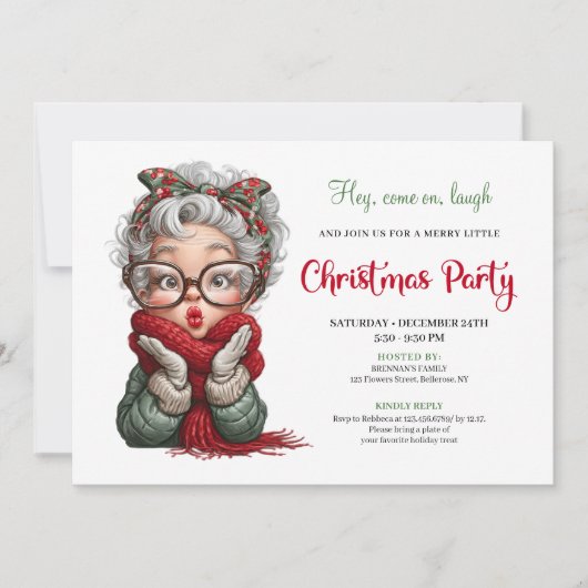 Playful Grandma Xmas Cartoon Celebration Invite 招待状 (正面)