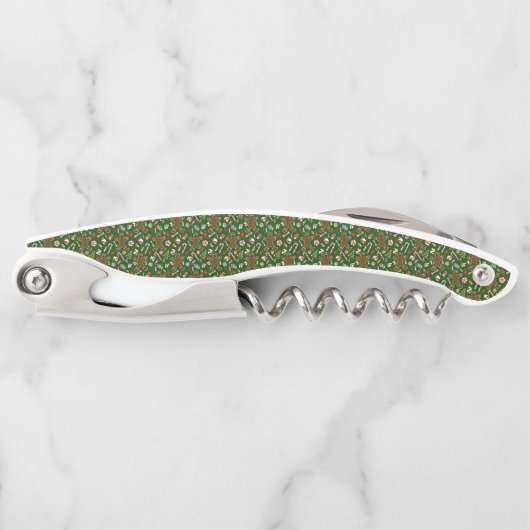 Playful Green Festive Gingerbread Candy Pattern ソムリエナイフ (正面)