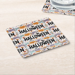 Playful Halloween Plaid スクエアペーパーコースター