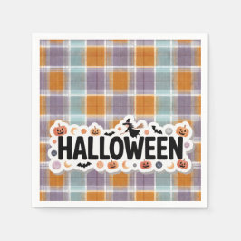 Playful Halloween Plaid スタンダードカクテルナプキン