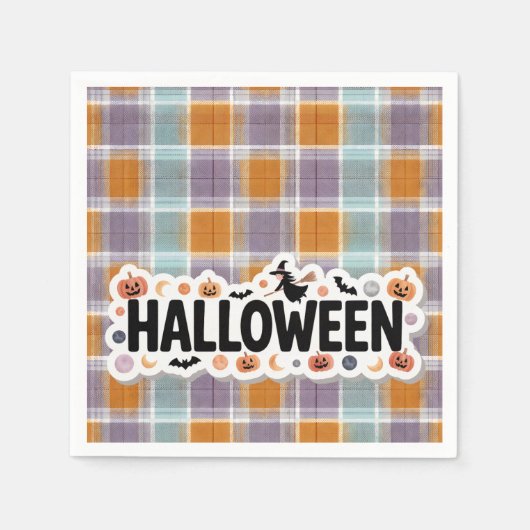 Playful Halloween Plaid スタンダードカクテルナプキン (正面)