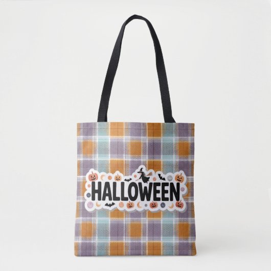 Playful Halloween Plaid トートバッグ (正面)