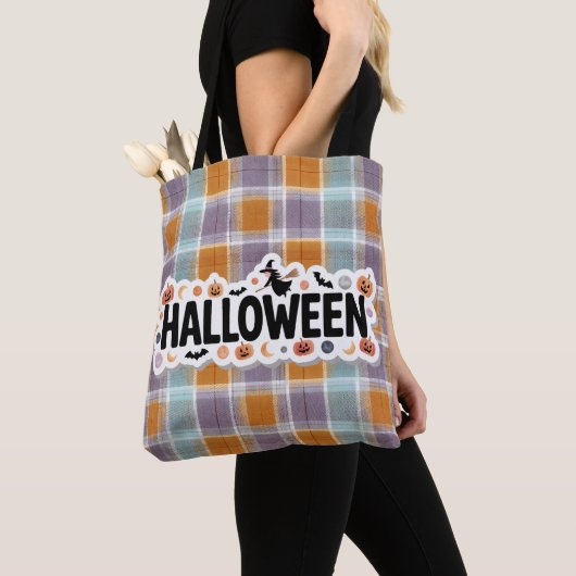 Playful Halloween Plaid トートバッグ (クローズアップ)