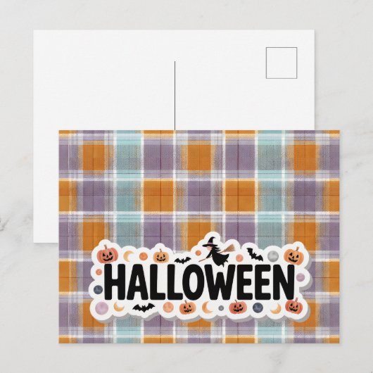 Playful Halloween Plaid ポストカード (正面/裏面)