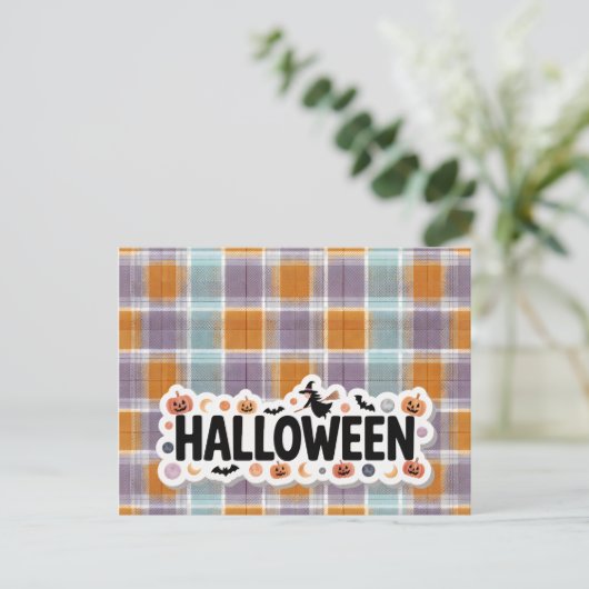 Playful Halloween Plaid ポストカード (スタンド正面)