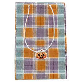 Playful Halloween Plaid ミディアムペーパーバッグ
