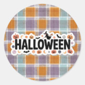 Playful Halloween Plaid ラウンドシール (正面)