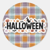 Playful Halloween Plaid ラウンドシール (正面)