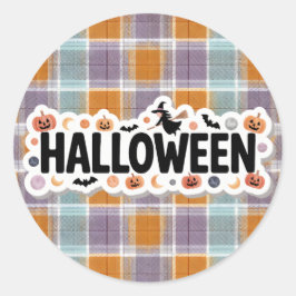 Playful Halloween Plaid ラウンドシール