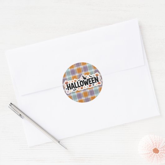 Playful Halloween Plaid ラウンドシール (封筒)