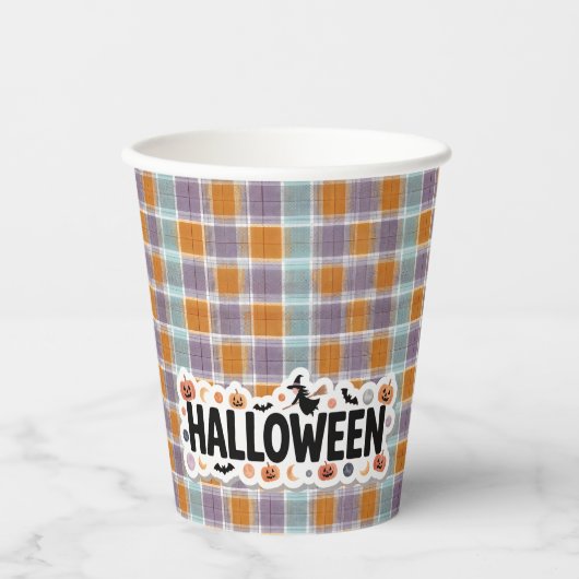 Playful Halloween Plaid 紙コップ (正面)