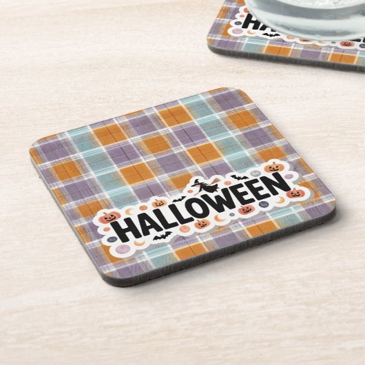 Playful Halloween Plaid Hard コースター (左側)